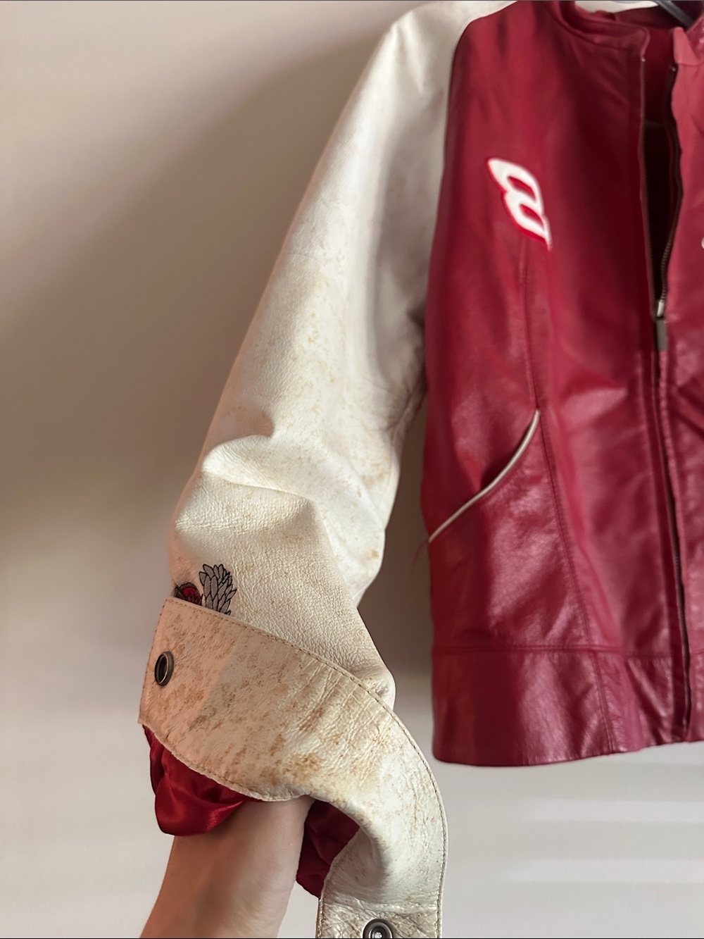 Wilsons Leather Red and White Racing-Style Leather Jacket - Picture 7 of 14